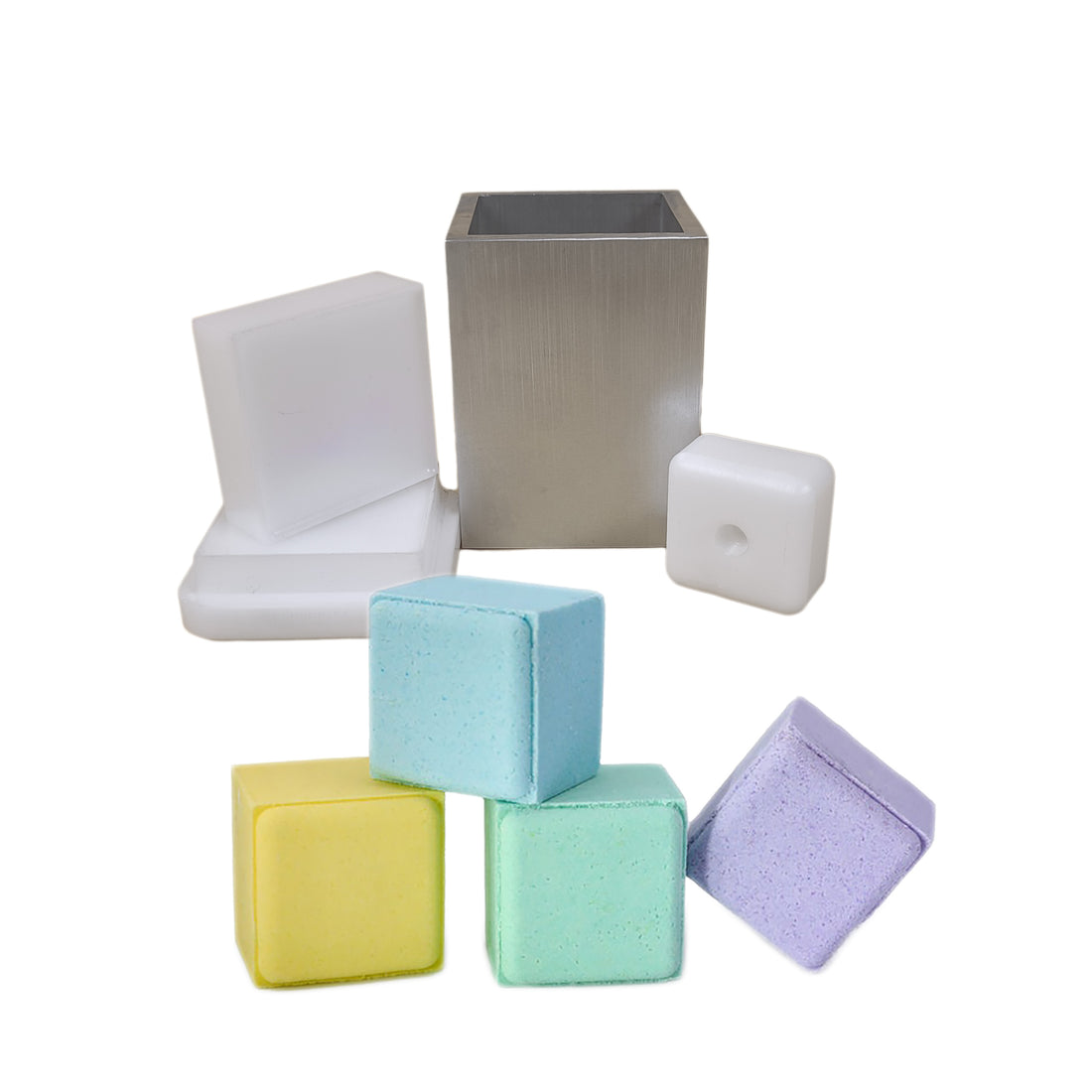 2.5 inch aluminum and hdpe cube bath bomb mold
